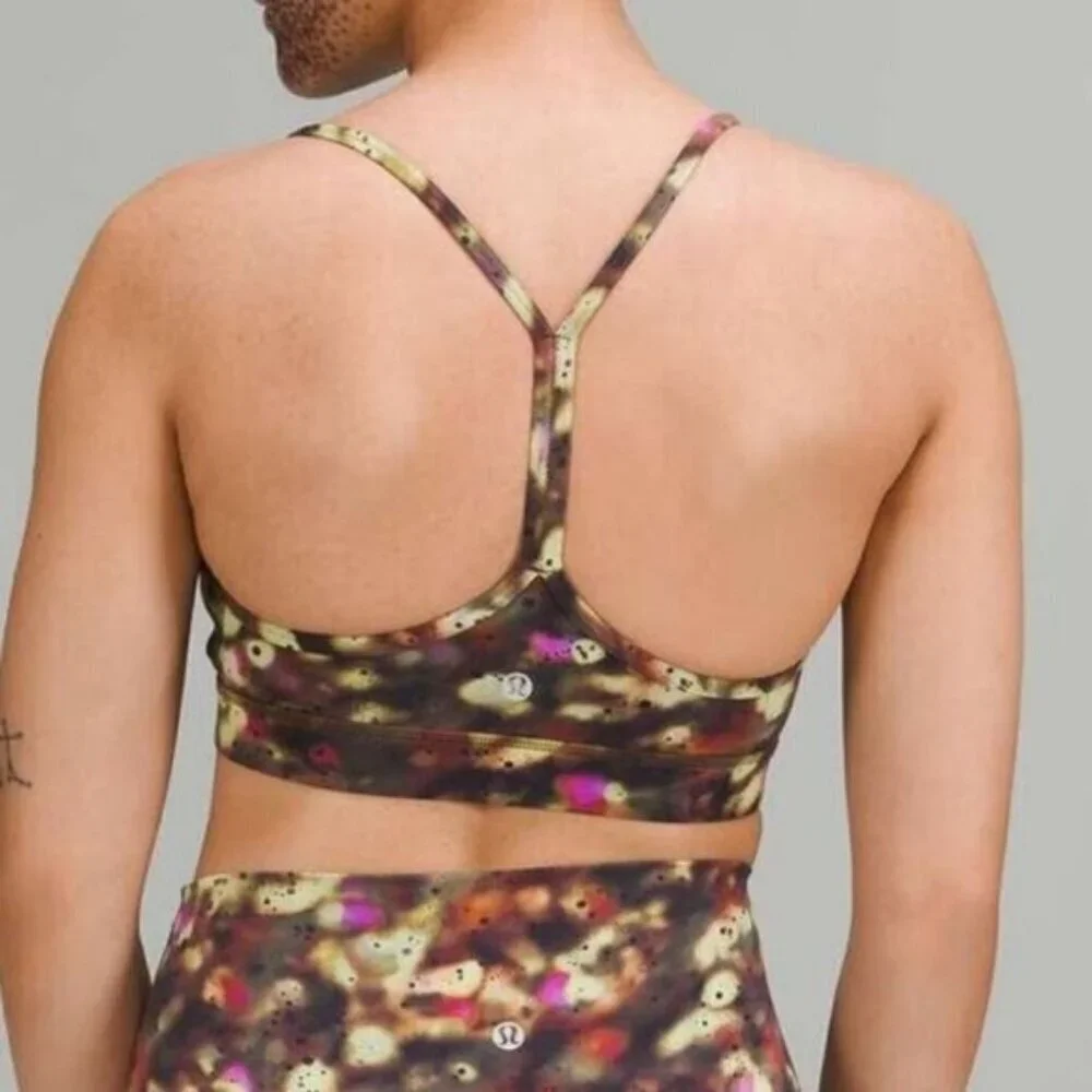 Lululemon Flow Y Nulu Bra In Soft Focus Splatter Green Multi Size 4